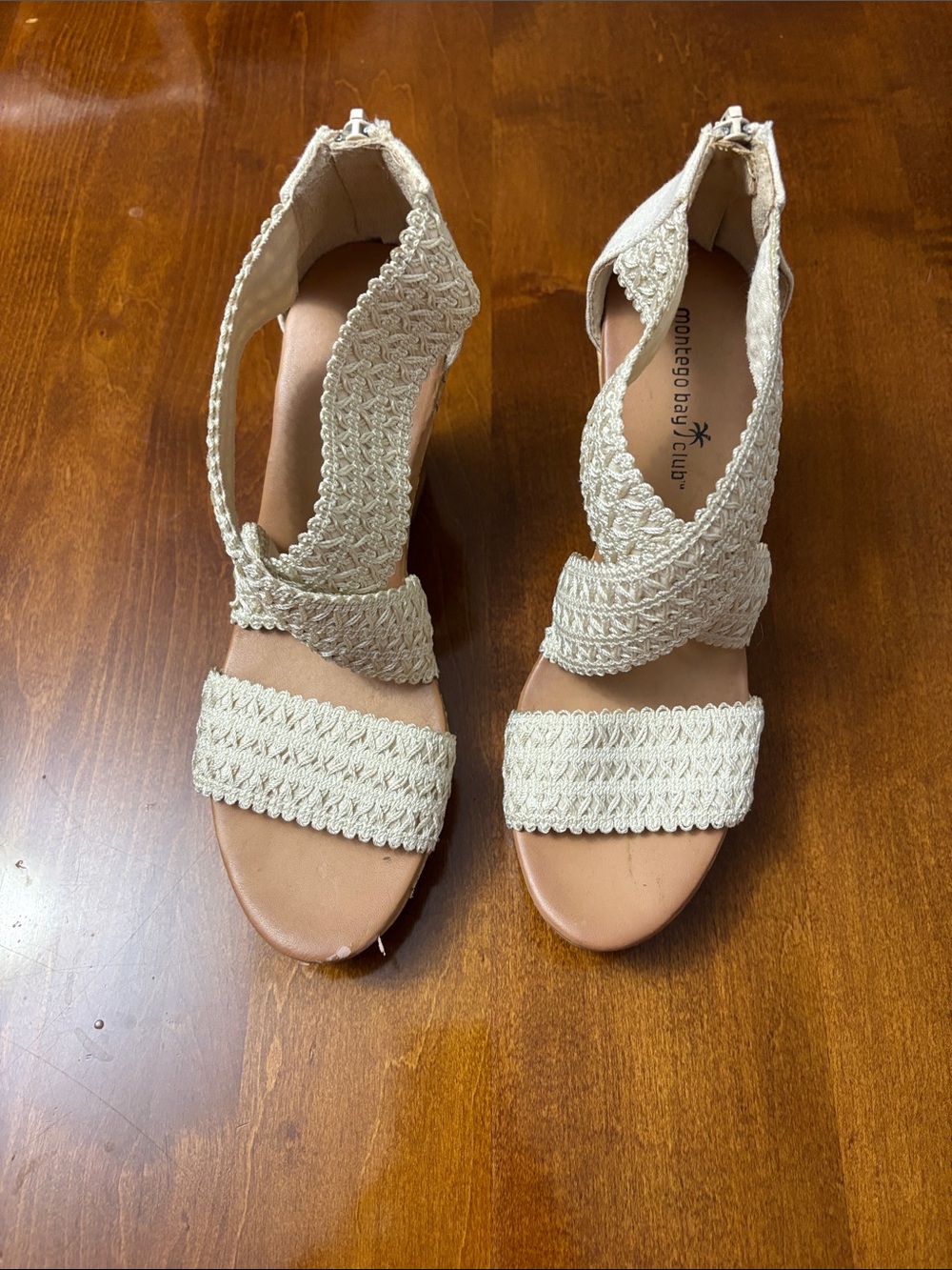 Montego Bay Club Cream Braided Wedge Sandals
